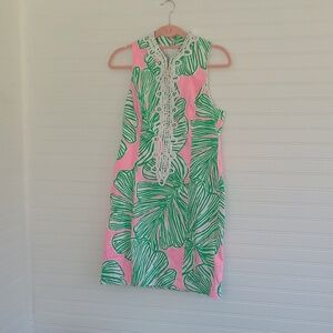 Lilly Pulitzer Pink and Green Mini Dress with White Trim